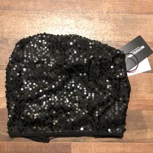 Black Cowl Neck Sequin Strappy Crop Top
